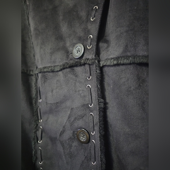 NWT Dennis Basso Patchwork Faux Suede Shearling Faux Fur Coat - Picture 4 of 12